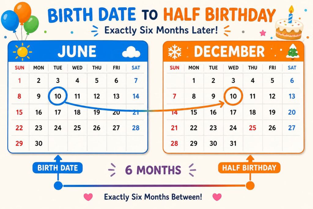 6 month calender overview - half birthday calculator